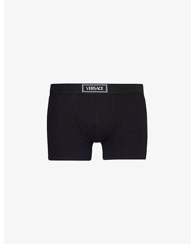 Versace Logo-waistband Stretch-cotton Trunk - Black