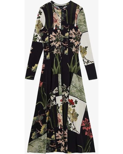 Ted Baker Gretiaa Floral-print Long-sleeve Stretch-woven Midi Dress - Black