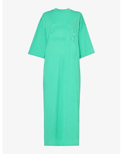 Fear Of God Essentials Relaxed-fit Cotton-blend Midi Dres - Green