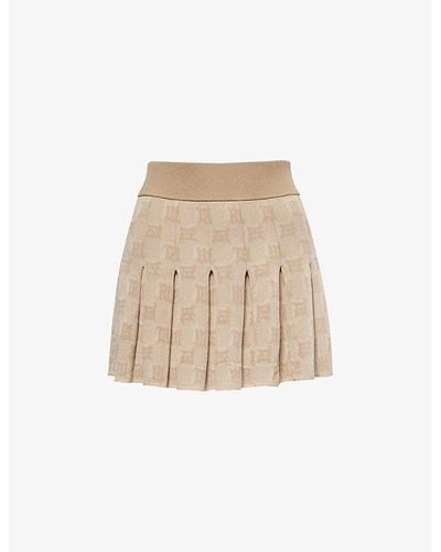 MISBHV Monogram-pattern Pleated Knitted Mini Skirt - Natural