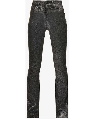 PAIGE Manhattan Glitter-embellished Flared High-rise Jeans - Black