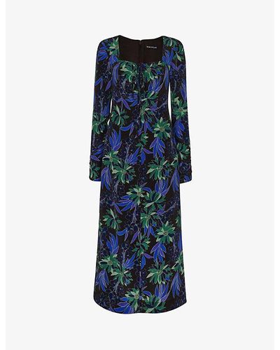 Whistles Scaling Blossom Patterned Silk Dress - Blue