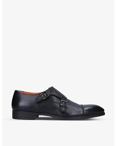 Santoni Simon Double-buckle Leather Monk Shoes - Black