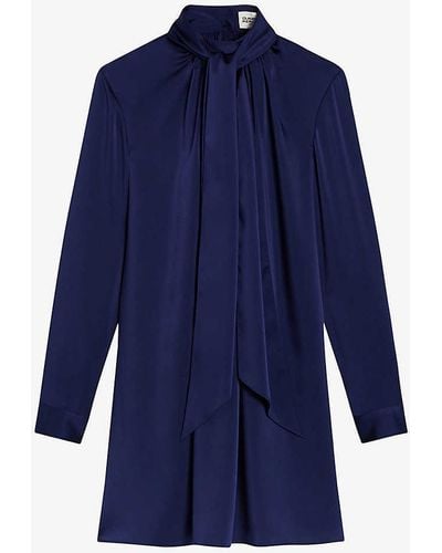 Claudie Pierlot Tie-neck Long-sleeve Woven Mini Dress - Blue