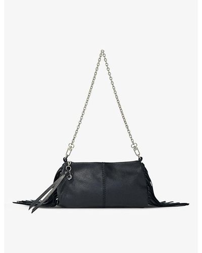 Maje Fringe-embellished Leather Clutch Bag - Black