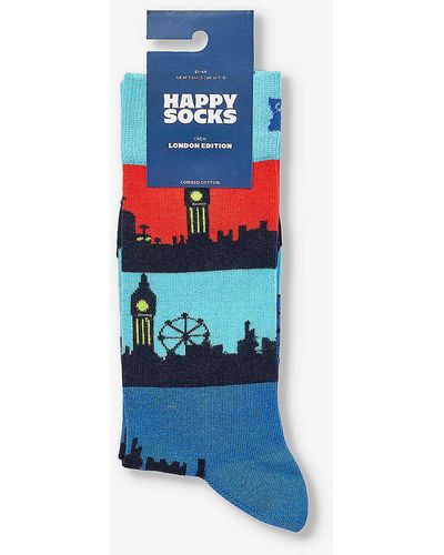 Happy Socks London Edition Skyline Stretch Cotton-blend Socks - Blue