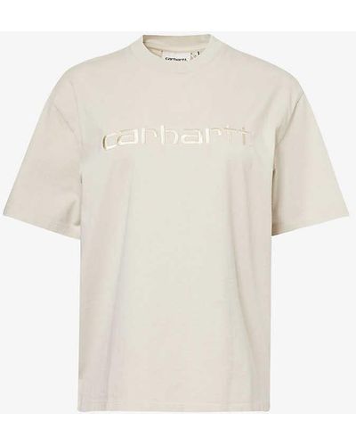 Carhartt Logo-embroidered Short-sleeve Organic Cotton-jersey T-shirt - White