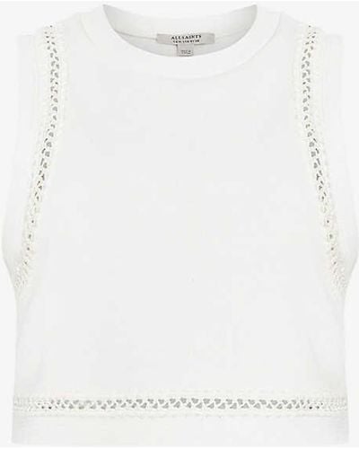 AllSaints Ewelina Lila Ladder-trim Cropped Knitted Top - White