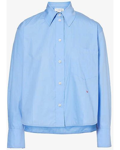 Victoria Beckham Brand-embroidered Patch-pocket Cotton-poplin Shirt - Blue