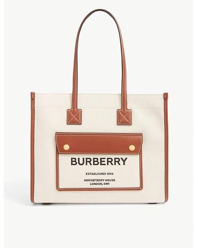Burberry Tural Tan Logo-print Cotton-canvas Tote Bag - Natural