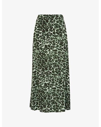 Whistles Clouded Leopard Woven Midi Skirt - Green