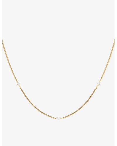 Astrid & Miyu Navette Charm 18ct Yellow Gold-plated Sterling-silver And Cubic Zirconia Necklace - Natural