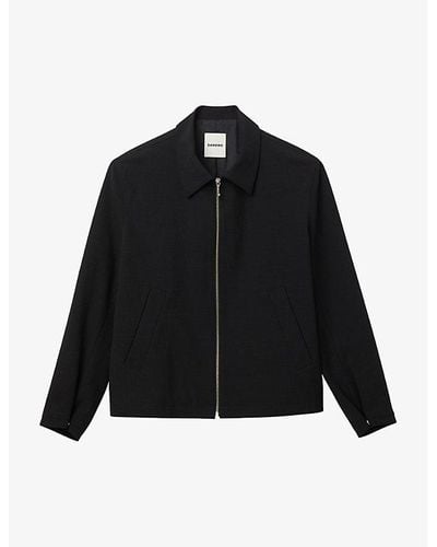 Sandro Collared Zip-up Stretch-woven Jacket - Black
