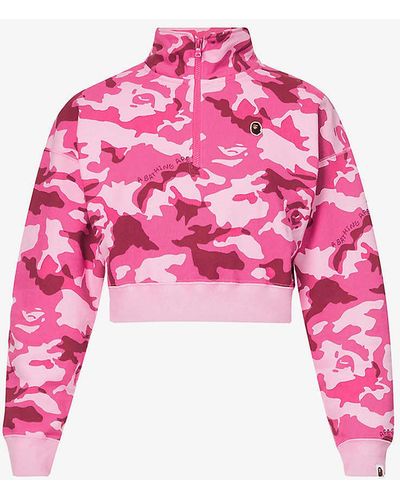 A Bathing Ape Woodland Camo Cropped Cotton-jersey Sweatshirt - Pink