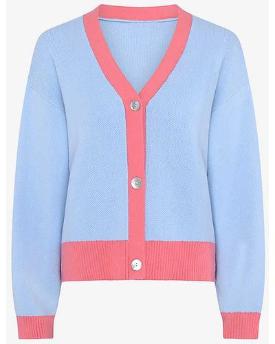 OMNES Kayla Contrast-trim Cotton-knit Cardigan - Blue