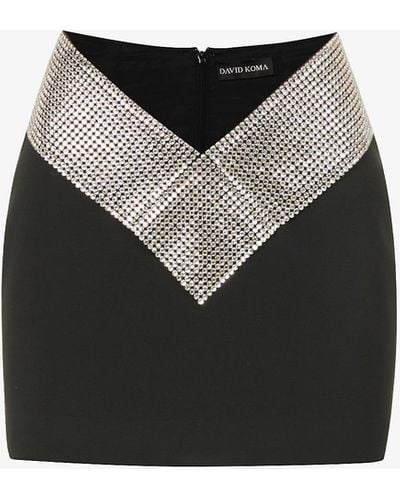 David Koma Crystal-embellished Stretch-crepe Mini Skirt - Black