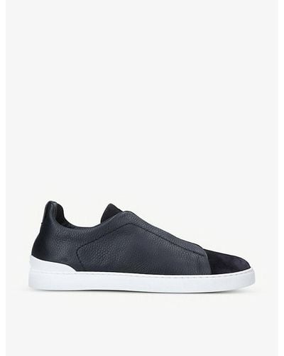 Zegna Leather Triple Stitchtm Trainers - Black