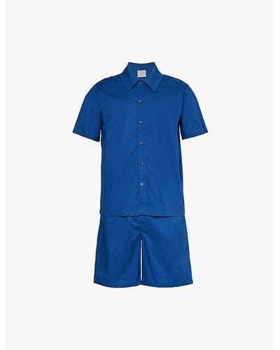 Calvin Klein Vy Peony Brand-patch Regular-fit Stretch-cotton Pyjamas - Blue