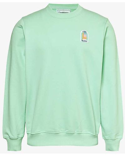 Casablancabrand L'arche De Nuit Graphic-patch Organic Cotton-jersey Sweatshirt - Green
