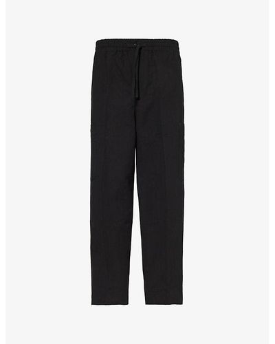 KENZO Brand-patch Relaxed-fit Cotton And Linen-blend Cargo Trousers - Black