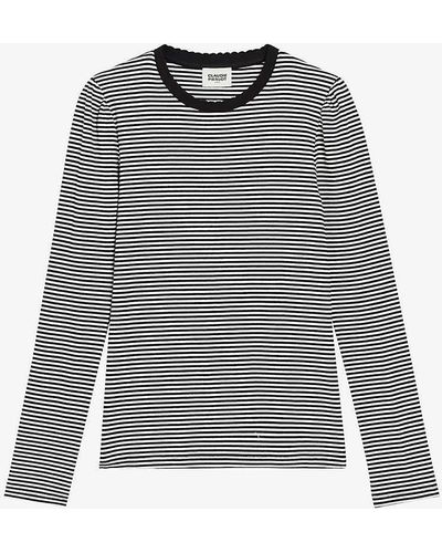 Claudie Pierlot Tamarine Stripe-print Long-sleeve Cotton T-shirt - Grey