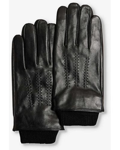 Ted Baker Ballat Logo-debossed Ribbed-cuff Leather Gloves - Black