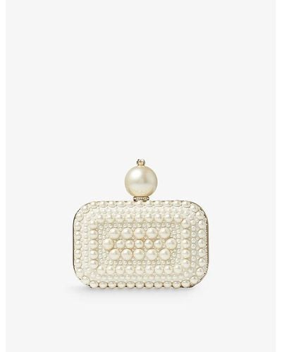Jimmy Choo Micro Cloud Pearl And Crystal-embellished Suede Clutch Bag - Natural