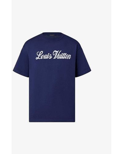 Louis Vuitton Blue Logo Printed Cotton Knit t-Shirt S Louis