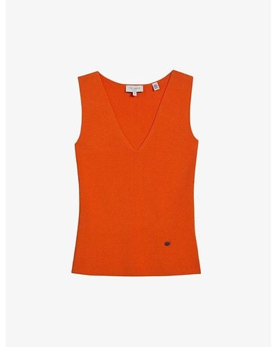 Ted Baker Sarhaa V-neck Stretch-knit Top - Orange