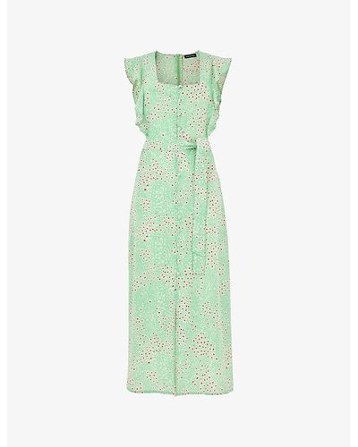 Whistles Sophie Daisy Meadow Floral-print Woven Midi Dress - Green