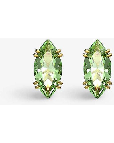Swarovski Gema Brass And Crystal Stud Earrings - Green
