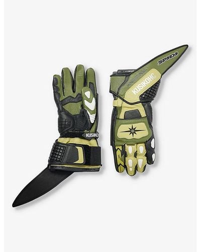 Kusikohc Spidi Paneled Leather-blend Gloves - Green