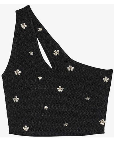 Sandro One-shoulder Cropped Knitted Top - Black