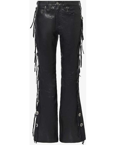 Guess USA Mid-rise Fringed Leather Trousers - Black