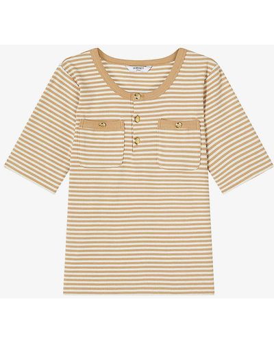 LK Bennett Charlie Striped Stretch-cotton T-shirt - Natural
