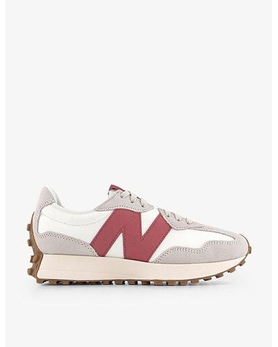 New Balance 327 Logo-embroidered Suede And Woven Low-top Trainers - Pink