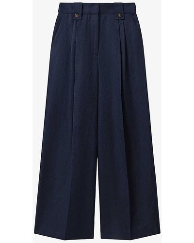 Reiss Leila Wide-leg High-rise Linen Trousers - Blue