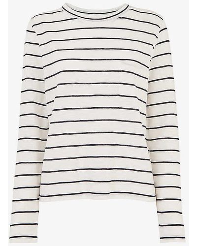 Whistles Striped Round-neck Cotton Top - White