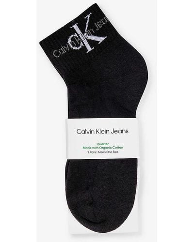 Calvin Klein Branded Ankle-length Pack Of Two Cotton-blend Socks - Black