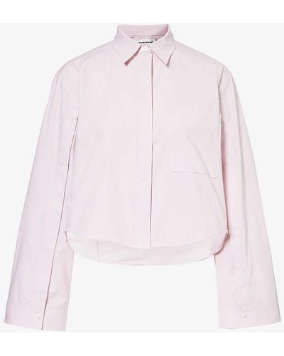 Victoria Beckham Cropped Patch-pocket Stretch Organic-cotton Shirt - Pink