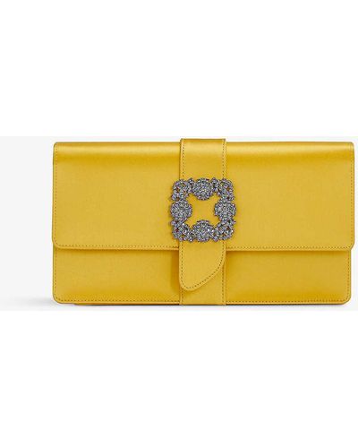 Manolo Blahnik Capri Crystal-embellished Satin Clutch - Yellow