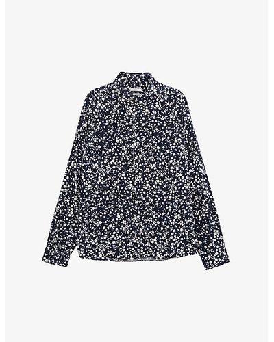 IKKS Vy Floral-print Relaxed-fit Woven Shirt - Blue