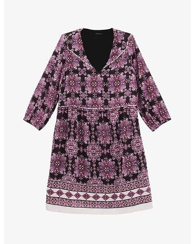 IKKS Boho-print Woven Mini Dress - Purple
