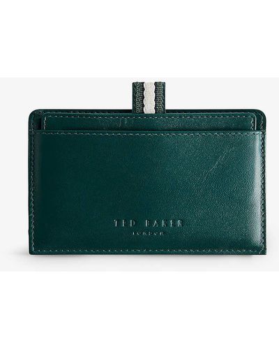 Ted Baker Grayden Stripe-embroidered Leather Card Holder - Green