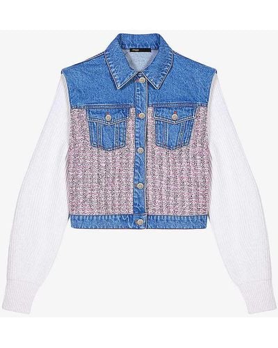 Maje Batri Contrast-sleeve Tweed Cotton-blend Jacket - Blue