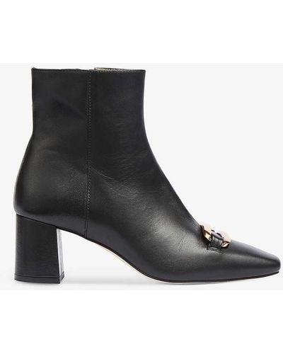 LK Bennett Novella Bar-embellished Leather Heeled Ankle Boots - Black