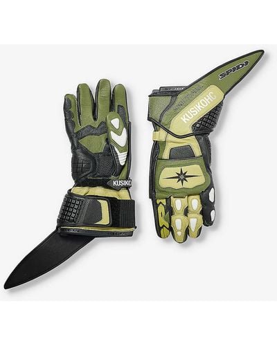 Kusikohc Spidi Panelled Leather-blend Gloves - Green