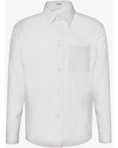 Loewe Anagram-embroidered Pleated-cuffs Relaxed-fit Cotton-twill Shirt - White