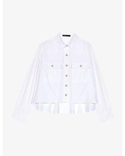 Maje Patch-pocket Cropped Stretch-cotton Shirt - White