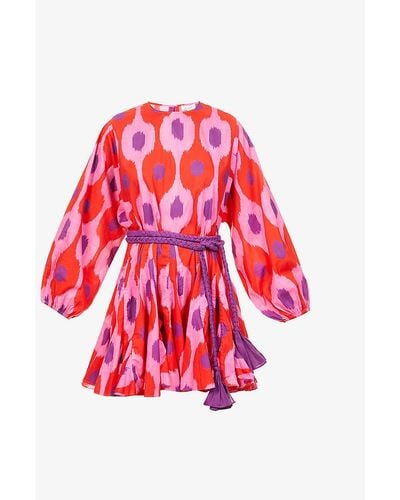RHODE Womens Ikat Ella Woven-pattern Cotton Mini Dress Xs - Red
